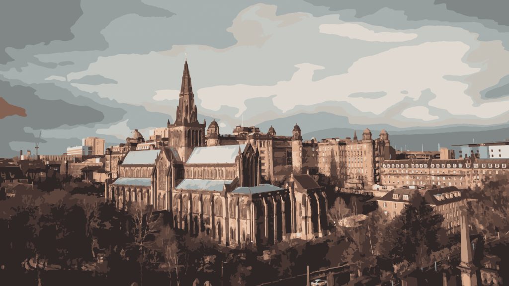 Veduta panoramica di Glasgow, città universitaria e centro culturale scozzese, legata alla carriera accademica del Professor Richard Butler.